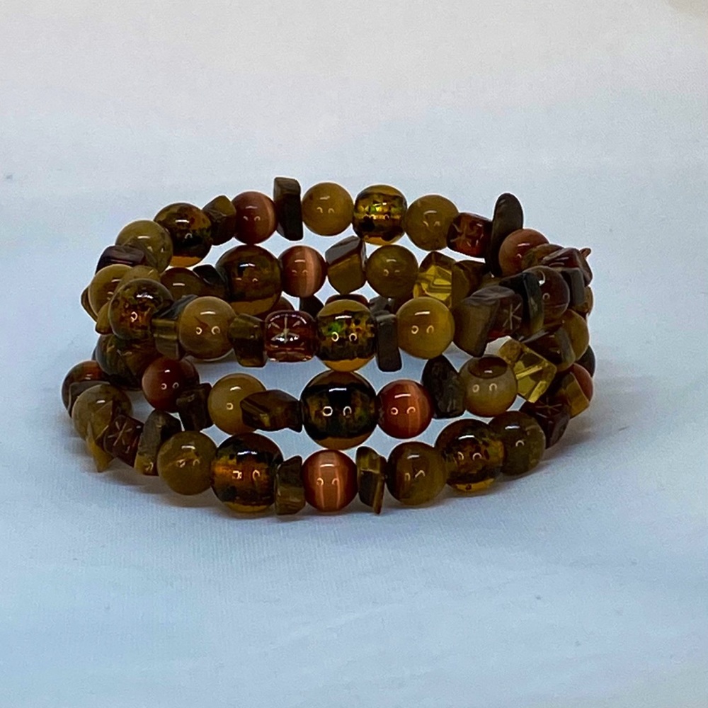 Handmade Brown Beaded Memory Wire (Wrap) Bracelets - Picture 5 of 16